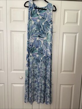 Soft Surroundings Blue and Teal Abstract Print Maxi Skirt